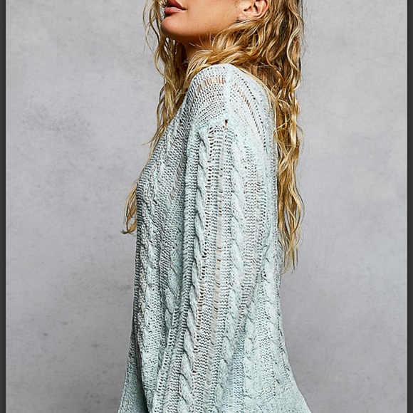 POL Light Powder Blue Cable Knit Sweater with Beaded Embellishments. - Picture 4 of 6